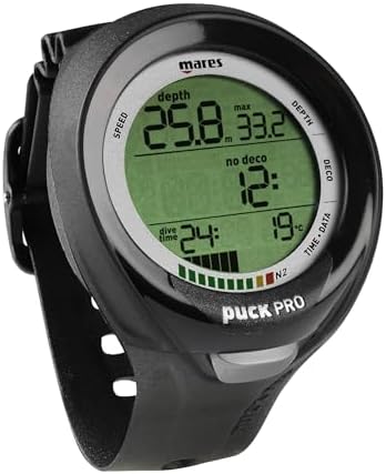 Mares Puck Pro+ Wrist Dive Computer | Ultra Flat Design Watch-Style One Button Control Underwater Scuba Diving Computer, Black/Black