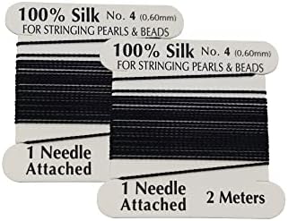 LeGold 2 Pieces Silk Beading Cord Thread and Needle Size 4 Black Color (LG4BK-2)