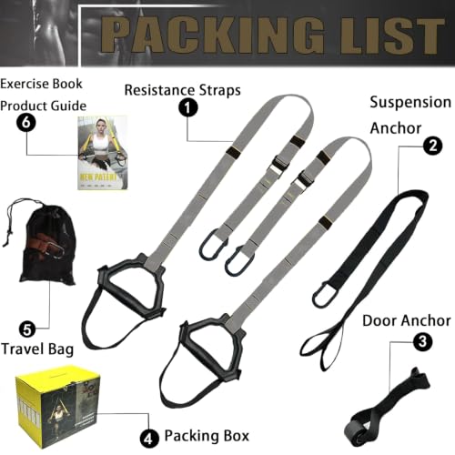 Image of Bodyweight Resistance Training Straps, Home Gym Fitness Trainer kit | Multi-Color Selection, Full-Body Workout with Main Exercise Straps, Door Anchor,Extension Strap, Carrying Bag, Fitness Guide