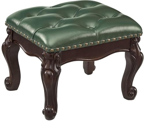 Taburete tapizado de piel sintética tallada vintage con diseño de botón de 4 patas, banco de cambio de zapatos para entrada, otomano para sala de estar