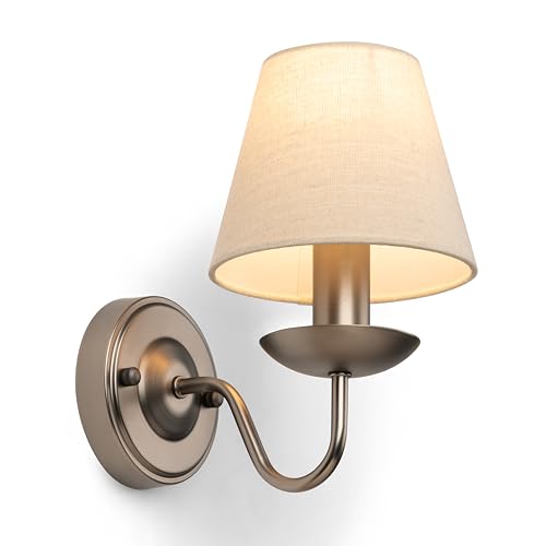 Image of Lighting Supermarket Craven Modern Pewter Grey Wall Light with Beige Linen Shade