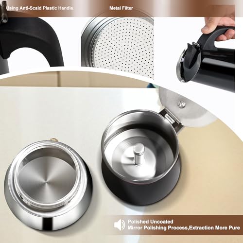 DITOSH 6 Cup Stovetop Espresso Maker Stainless Steel Moka Pot Stove Top Percolator Italian Coffee Makers Capable Mocha Greca Machine Cafe Classic Induction Cookers for Home and Camping 300ml 10oz
