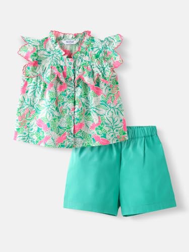 Image of Nautinati Baby Girls Printed Flutter Sleeve Top with Shorts Clothing Set | Age 0-3 Years