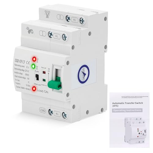Automatischer Transferschalter,Notstrom Umschalter 63A 2P,ATS Mini 220V Netzumschalter für Hutschiene,Dual Power Umschalter Notstrom mit Schnellschaltung für Netzersatzanlage im Verteilerkasten