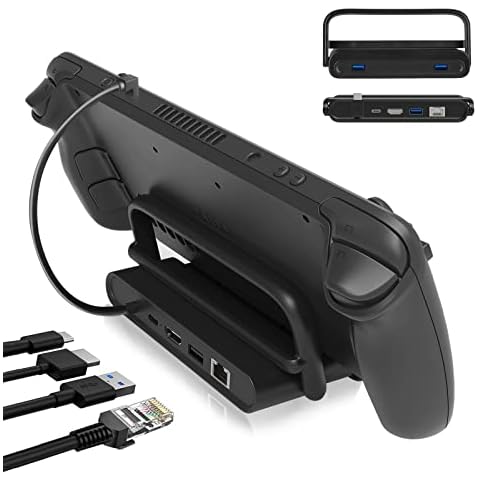 6-in-1 Steam Deck Dock Stand, Docking Station for Steam Deck, Gigabit Ethernet Port, 4K@60Hz HDMI 2.0, USB 3.0 Port & Full Speed Charging USB-C Port Compatible with Valve Steam Deck Cover