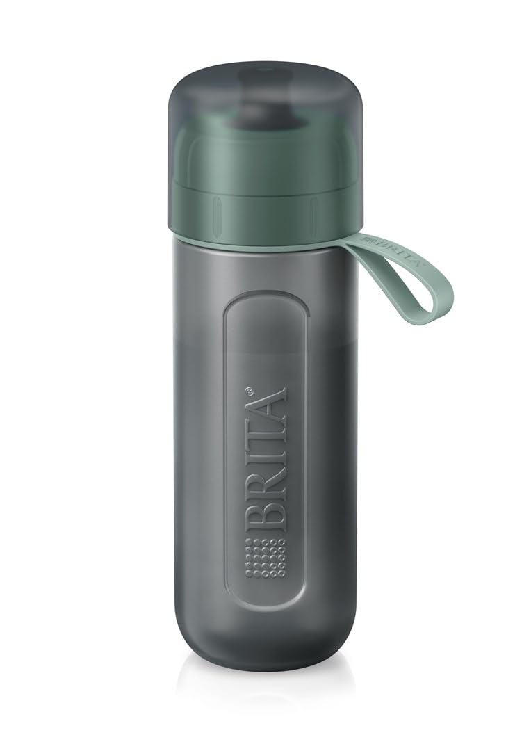 BRITA Bouteille filtrante sport modèle Active vert foncé (600 ml) avec 2 filtres MicroDisc – Bouteille compressible sans BPA, filtre le chlore, les impuretés organiques, les hormones et les pesticides