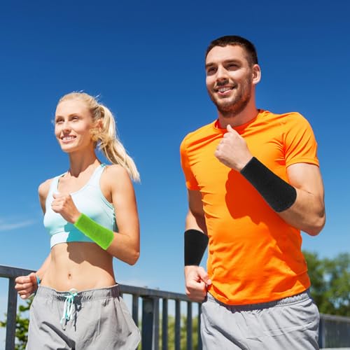 Image of 6 Inch Wrist Sweatbands Tennis Wrist Bands Absorbent Sweat Band for Men and Women Sport Long Wrist Bands, Breathable Cotton Athletic Sweatbands for Basketball, Workout, Running (4 Pack)