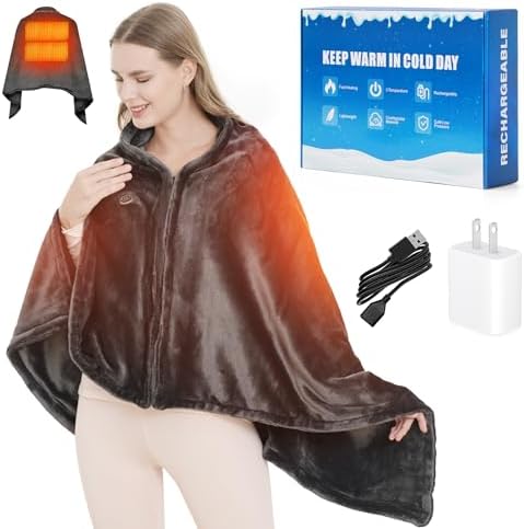 Portable USB Heated Blanket, 59" x 33.5" Soft & Comfortable Heated Blanket Shawl for Indoor Outdoor Cordless Heated Blanket Fast Heating with 3 Heat Levels