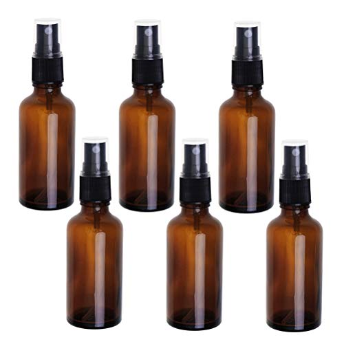 HAMPPLIES 6 piezas Botellas de Spray de Vidrio Marrón de Unidades Portátiles para Aceites Esenciales Pulverizador con Tapa Plástica Envases de Viaje Ligeros y Duraderos
