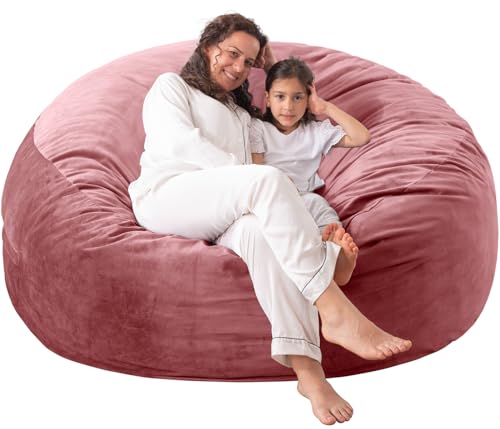 Image of 3 ft Bean Bag Chair,Large Bean Bag Chairs for Adults,3 Foot,Pink | Memory Foam Filling,Bean Bag Sofa for Living Room,Ultra Soft Velvet Fabric,Pull-Handle,Side-Pocket