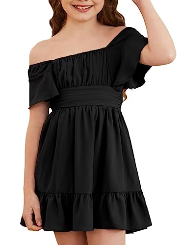 Dokotoo Kids Girls Summer Casual Ruffle Short Sleeve Back Tie Graduation Party Dress Black 8-9 Years Old thumb #1