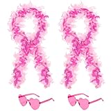 2 Pcs Feather Boas with Heart Rimless Sunglasses，4 ft Feather Boa Halloween Christmas Bachelor Party Pack Accessory