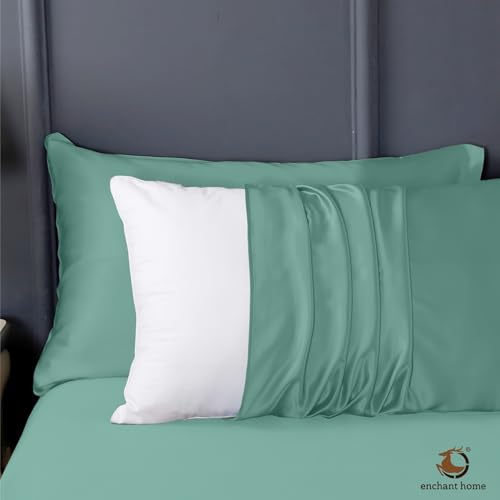Image of 300 TC Art Silk Satin Pillow Cover Set | Durable Satin Pillow Cover with Envelope Closure | Luxury Satin Pillow Covers | Cozy Satin Pillow Covers (2, Aqua Blue)