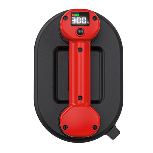 Avhrit Electric Suction Cups For Glass: 660LBS Tile Suction Cups Tool w/LCD Display,Auto Pumping,3600mAh Battery,Heavy Duty Vacuum Lifter for Lifting/Carrying/Installing Large Glass,Tile,Granite,Metal