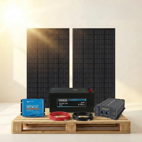 Solar Inselanlage 1500W 230V Komplettset 12V 480Wp PV Anlage mit 260Ah Batterie MPPT Victron Wechselrichter autark Garten Wohnmobil Offgrid | BaSBa BA12-1500