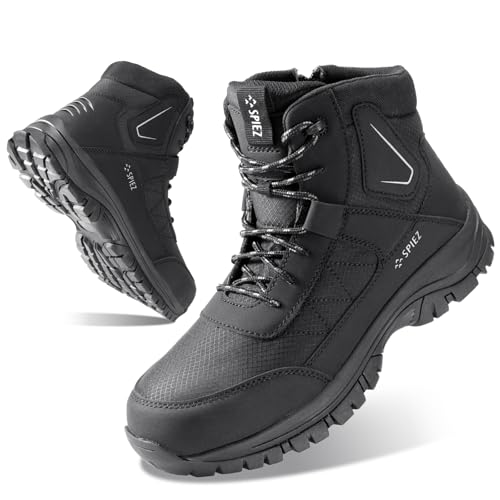 SPIEZ Waterproof Steel Toe Work Boots for Men S3 Slip Resistant Antistatic Safety Shoes High-Top Winter Industrial and Construction Boots Black US 10