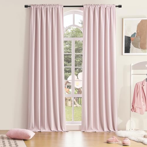Image of DONREN Blush Pink Room Darkening Soft Curtains - 108 Inch Length for 9 Foot High Ceiling Window,Baby Pink Rod Pocket Drapes /Curtains for Livingroom,52W x 108L,2 Panels