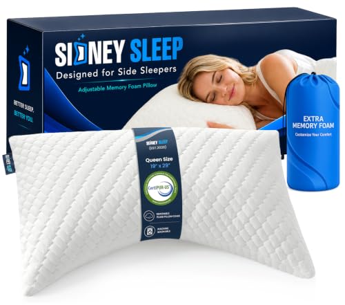 Sidney Sleep Adjustable Curved Pillows for Neck and Shoulder Support with Extra Shredded Fill - Cervical Contour Pillow for Side and Back Sleepers - Queen Size 19' x 29' CertiPUR-US Certified (White)