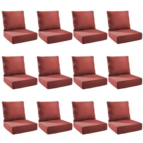 Image of Outdoor Cushion Set for Patio Furniture, UV Resistant, Water Resistant - 6 Inch Thick Foam Garden Cushions - 22x24 Inch Patio Seat Covers for Chair /Sofa /Couch | Red | 12-Pack |