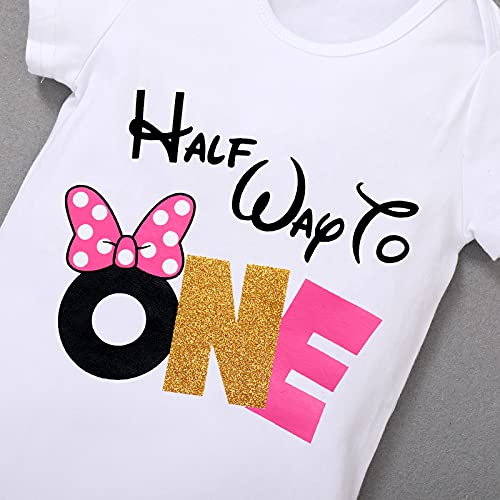 Half Way To One Outfit Baby Girls Half Birthday Outfits Romper Mini Tutu Skirt Polka Dots Headband 1/2 Halfway To One Mouse Themed Birthday Party Supplies For Cake Smash Photo Shoot Rose 6 Months #TOP2