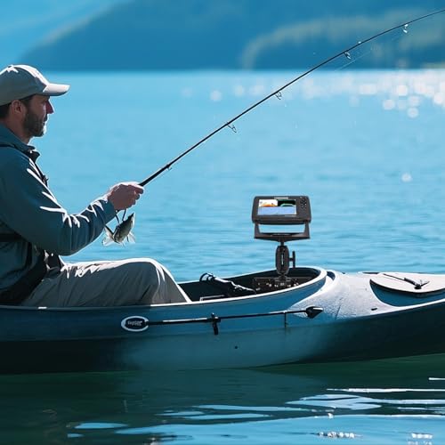 Image of HITORHIKE Kayak Fish Finder Mount with Transducer Arm Options Holds up to 9 inch Electronics Compatible with Garmin Lowrance Humminbird(Side Track Mount Base Set)