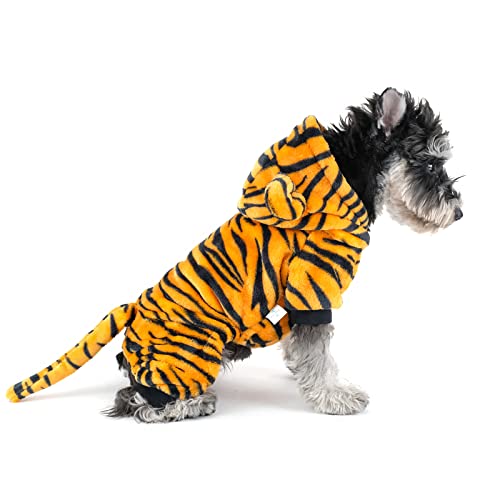 Dr.nono Tiger Costume - Cosplay Costume For Small Dogs And Cats - Yellow And Black Velvet Pet Clothes - Warm Apparel Winter Pet Tiger Costume - Dog Outfits For Christmas, Cosplay And Birthday Parties #TOP4