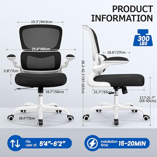 Image of ALLGOD Office Chair Ergonomic Desk Chair, Breathable Mesh Desk Chair Comfy with Lumbar Support, Flip-up Armrests, Computer Chairs Comfortable for Home, Office, Work, Standard, 300Lbs