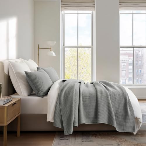 Image of EVERGRACEHOME Cotton Coverlet Set King Size 3 Pieces, Lightweight Soft Ribbed Matelasse Bedspread Quilt Set, Cozy Oversized Quilted Bedding Set with 2 Pillow Shams for All Seasons, Fog Gray