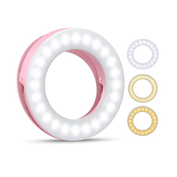 Criacr Selfie Licht, Ringlicht Handy, Selfie Ring Licht, Selfie Licht Handy mit 3 Stuff Helligkeit, USB Wiederaufladbar…