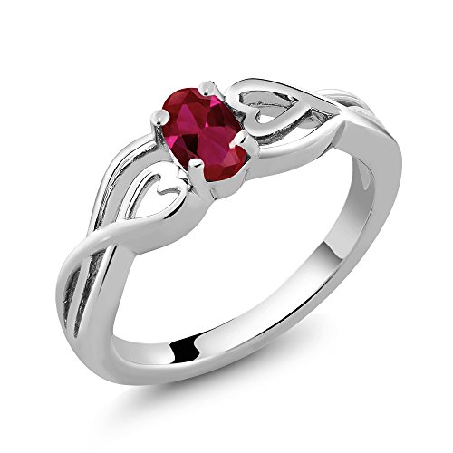 Gem Stone King 925 Sterling Silver Oval Red Garnet Engagement Ring For Women | 0.55 Cttw | Gemstone Birthstone | Oval 6X4MM | Available 5,6,7,8,9