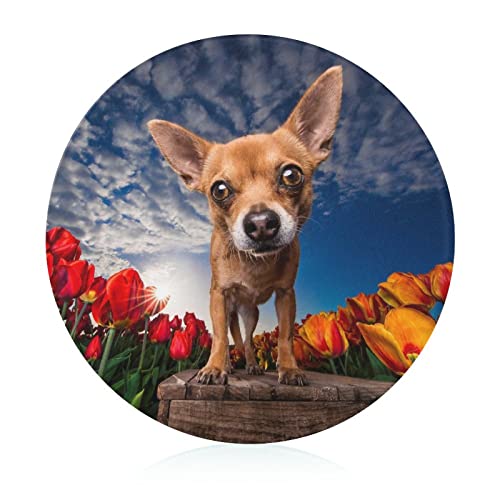 Planche à découper chiot fleur en verre trempé 20 cm : cadeau déco de cuisine