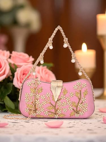 Image of TOOBA Handicraft Clutch Purse For Women with Sleek Design Embroidered Leaf Clutch| Trendy Stylish Bridal, Party, Wedding Sling Bag