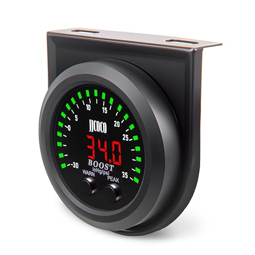 JJCOCO 35PSI Turbo Boost/Vacuum Gauge LED Digital Display Kit with 1/8NPT Electronic Pressure Sensor & Mounting Bracket for Car&Truck ATV 2-1/16 52mm