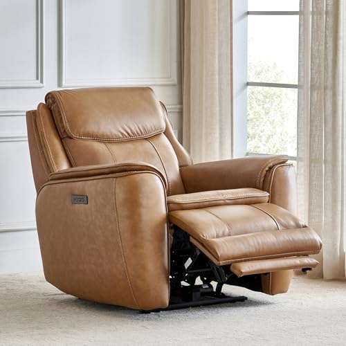 Image of Home Centre | Potsdam Half Leather 1-Seater Zero Gravity Electric Recliner | Recliner Sofa for Living Room | Solid Wood | Tan | 1 Year Warranty