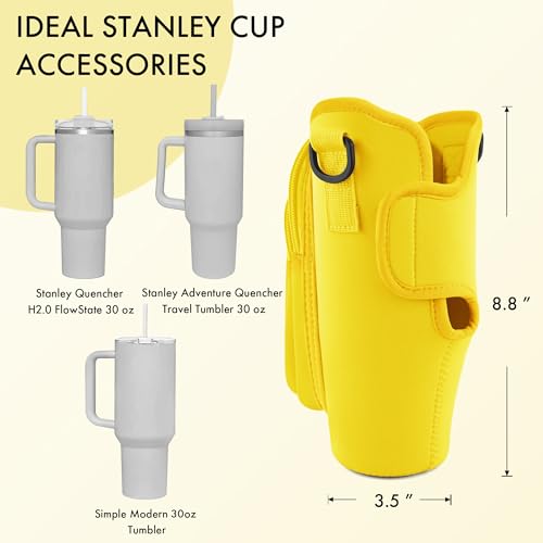 Image of Water Bottle Carrier Bag with Phone Pocket for Stanley Cup 40 /30 oz, Water Bottle Holder with Adjustable Strap& Straw Cover, Stanley Cup Accessories (Yellow)
