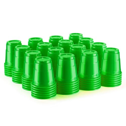 HAOZAN 100ct 2oz Mini Green Shot Glasses Disposable Small Plastic Cups for Parties Weddings Events Bulk Pack