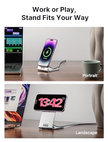 Image of JSAUX Magnetic Wireless Charger Compatible with MagSafe Charger iPhone 16 /15 /14 /13 /12 Series, Wireless Mag Safe Charging Pad (Blue) with 20W PD Adapter and Desktop Stand
