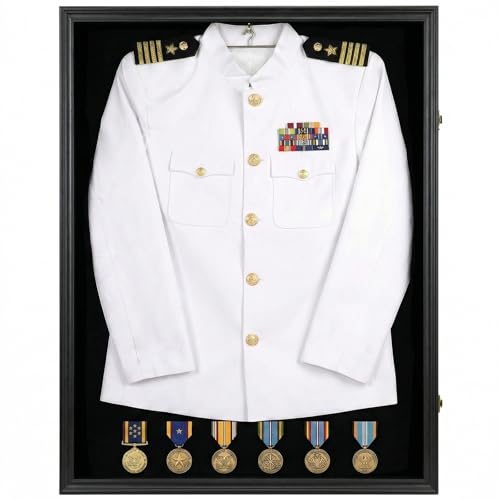 Military Uniform Display Case: Memorial Shadow Box with Acrylic Surface & Hanger & Lock Police Uniform Display Frame Large Display Case for Graduation or Baskrtball Uniform