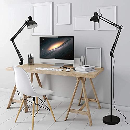 Lampe de bureau rotative double usage avec bras long réglable en fer noir E27