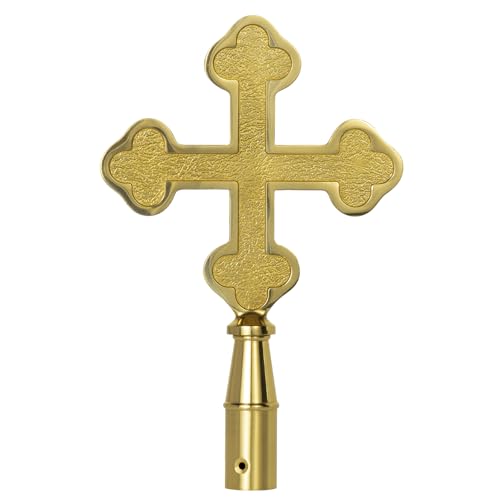 FRF FLAG Gold Brass Botonee Church Cross for Indoor Flagpole Finials or Parade Flagpole Finials, for 1-inch Diameter Flagpoles
