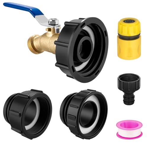 IBC Tote Hose Adapter 275-330 Gallon IBC Tote Water Tank Fittings 3/4 NPT to 3/4 GHT Lead-Free Compliant Brass Garden Hose Faucet with 2.44 fine 2 fine and 2 coarse Thread Adapter