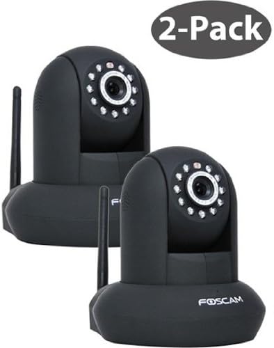 Foscam FI8910W Wireless/Wired Pan & Tilt IP/Network Camera with IR-Cut Filter for True Color Images - 8 Meter Night Vision and 3.6mm Lens (67° Viewing Angle) 2-Pack - Black