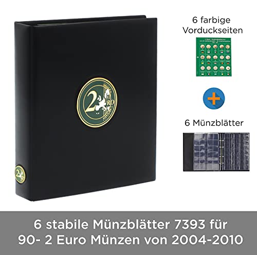 SAFE 7341-B1 (2004–2010) Premium-Münzenalbum „2 Euro“ – Exklusives Sammelalbum für europäische Gedenkmünzen – Mit Vordruck- & Münzblättern – Erweiterbar – Hochwertiger schwarzer Einband