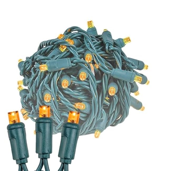 Novelty Lights 11ft 50 LED Amber Christmas Lights Outdoor/Indoor, 2.5 Spacing, Green Wire String Lights for Festive Xmas Lighting, IP55, UL Listed, Dimmable, Connectable