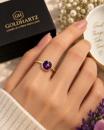Image of 925 Sterling Silver 18K Gold Plated Birthstone 2 Ct Solitaire Natural Gemstone Ring for Women | Fine Jewelry Gift for Wife, Girlfriend, Sister, Birthday, Anniversary, Rakhi, Rakshabandhan, Valentine's