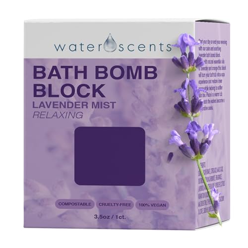 Water Scents Lavender Mist Bath Bomb Block | Vegan, Cruelty-Free & Natural | Lavender Aromatherapy Bath Bomb for Stress Relief & Moisturizing | Handmade Spa Gift for Women, 3.5 oz