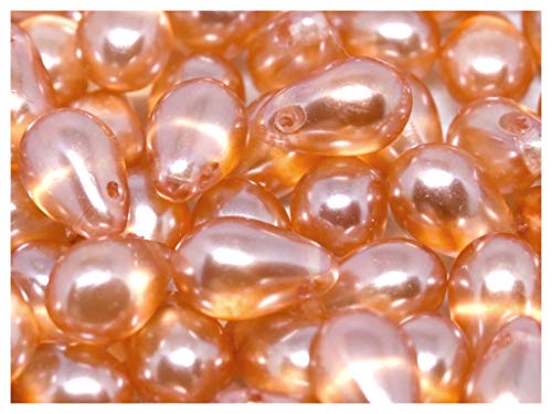 Teardrop Beads, 9x6mm, 30 Piezas, Cuentas de Vidrio prensado checas en la Forma de Gotas, Agujero Horizontal Superior, Semi-Transparent Pearls Orange
