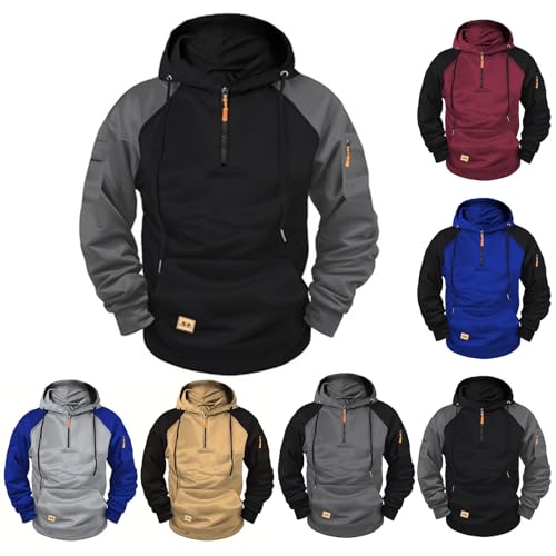 Wankang Tactical Hoodies for Men Quarter Zip Hoodies Pullover Big And Tall Sweatshirt Casual Long Sleeve Hooded Sweatshirts
