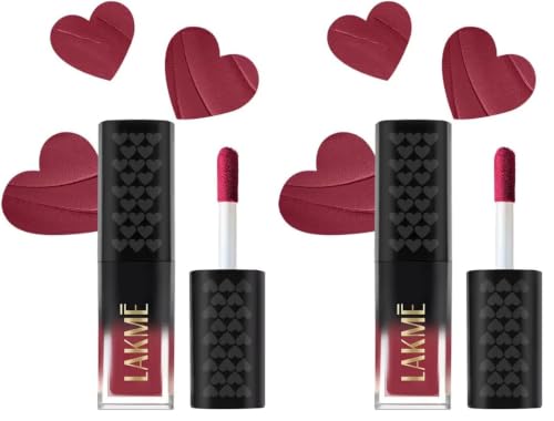 Image of Lakme Xtraordin-Airy Lip Mousse, Velvet Matte Finish, with air-light texture, enriched with cocoa butter for nourished & moisturised lips, Liquid Lipstick - Plum Punch (1.8g) (Pack of 2)