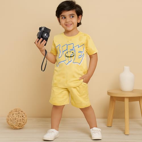 Image of Kidbea Kids Cotton T-Shirt and Shorts Set | Soft Breathable Co-Ord Outfit for Boys | Trendy & Stylish Summer Wear | Boys Clothing Set